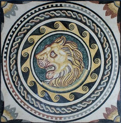 Mosaic Marble Art Tile Stone Majestic Floral Decor Lion Face Design • $2822
