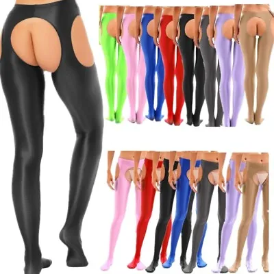 US Women Glossy Pantyhose Footed Pants Metallic Dance Tights Shiny Pant Clubwear • $7.51