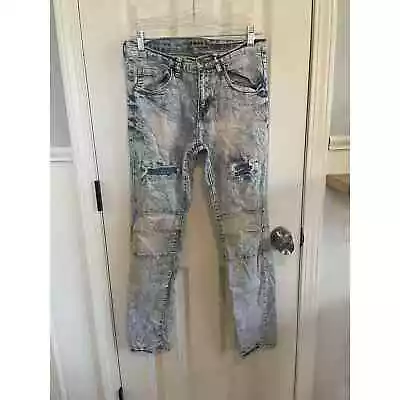 Buckle Black Skinny Jeans Flex Mens 28x30 Distressed Blue Acid Wash 5 Pocket • $14.99
