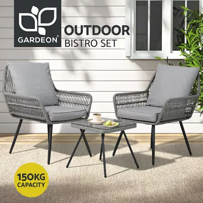 Gardeon Outdoor Furniture 3-Piece Lounge Setting Chairs Table Bistro Set Patio • $239.95