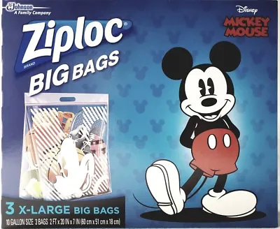 3 Extra Large Ziploc Disney Mickey Mouse Big Bags 10 Gallon Storage Gift Nib  • $14.99