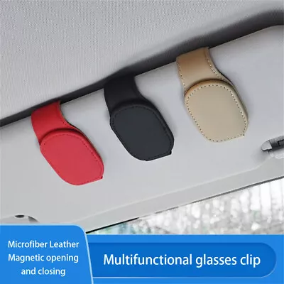 Car Magnetic Leather Sunglasses Holder For Car Sun Visor Eyeglass Hanger Clip US • $7.99