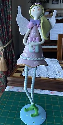 Pixie Fairy Ornament 13.5”  Holding Present Doll On Stand Display Piece • £8.25