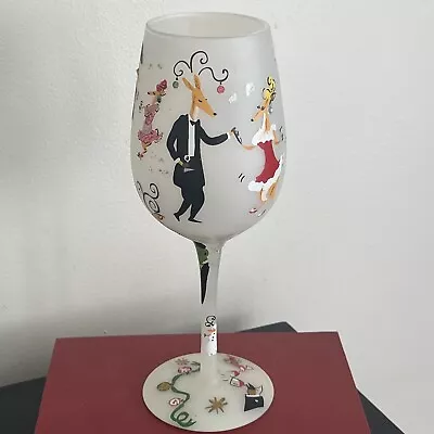 Lolita  Reindeer Holiday  Hand Painted Frosted Christmas Wine Glass With Recipe • £19.29