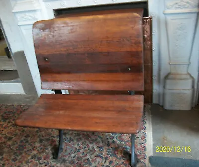 ANTIQUE BUFFALO HARDWARE CO. CAST IRON & WOOD FOLDING SCHOOL DESK W / INK WELL • $84