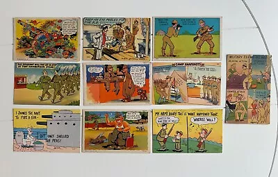 Vintage Lot Of 10 Humorous Comic Funny Military WWII Color Postcards • $13.99