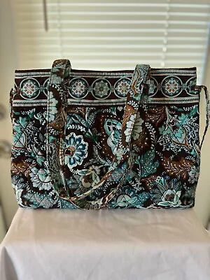 Vera Bradley Java Blue Purse Retired Two Handles 100% Cotton Gently Used • $34.99