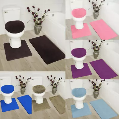 3-Piece Bathroom Bath Mat Contour Rug Set With Toilet Lid Cover #6 • $18.27