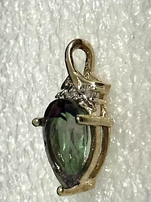 10K Yellow Gold Pear Shaped Mystic Topaz And Diamond Accent Pendant • $50