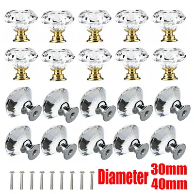 Clear Crystal Diamond Glass Door Knobs Cupboard Drawer Furniture Handle Cabinet • £17.99