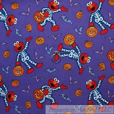 BonEful Fabric FQ Cotton Quilt VTG Halloween Purple ELMO Skeleton Bats Pumpkin • $17.10