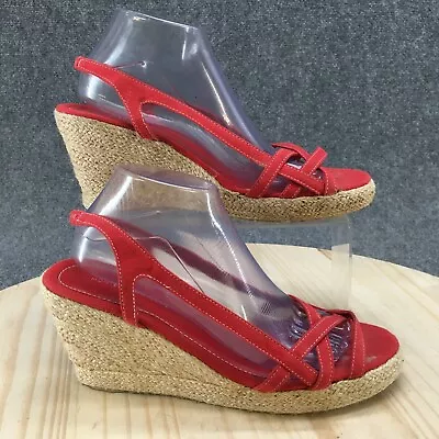 Montego Bay Club Sandals Womens 10 Espadrille Wedge Red Fabric Round Open Toe • $14.50