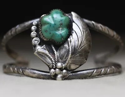 Vintage Native American Navajo Sterling Silver Turquoise Cuff Bracelet • $202.50