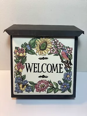 Black Metal Mail Box Wall Mount Mailbox - Welcome Tile Floral 10” • $49.99