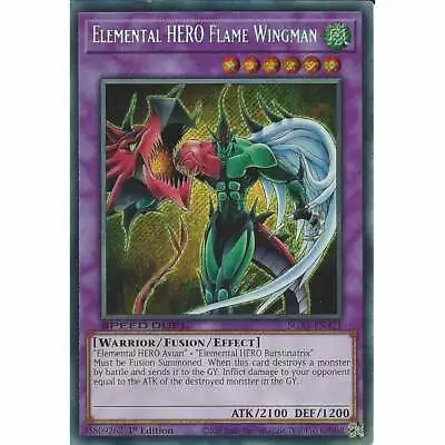 Elemental HERO Flame Wingman SGX1-ENA21 1st Ed Secret Rare : YuGiOh Trading Card • £2.20