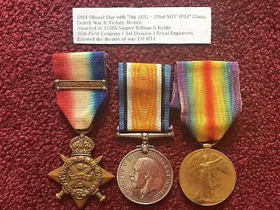 WW1 British 1914 Mons Star Medal Trio 15303 Sapper W.G. Kettle 26th Field Co RE • £160