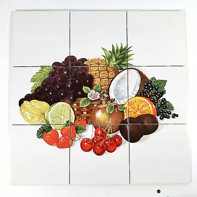 Tile Mural Fruit Basket Bounty 18  X 18  Made In Mexico Fruit Harvest Nice! • $48