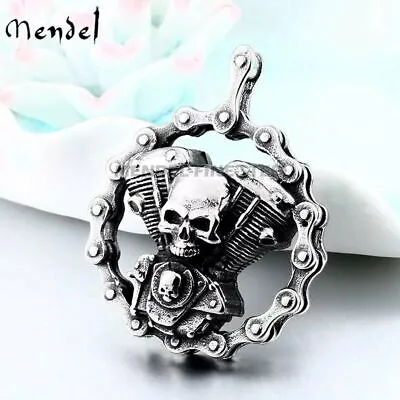 MENDEL Gothic Mens Stainless Steel Motorcycle Biker Punk Skull Pendant Necklace • $11.89