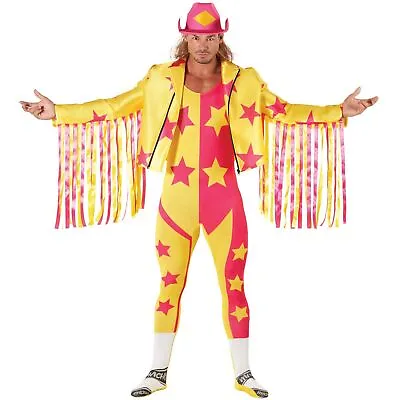 Mens Yellow Macho Man Costume Adult Randy Savage WWE Wrestling Fancy Dress L XL • $62.95