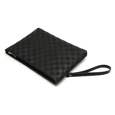 Men's Clutch Bag Business Microfiber Leather Men's Bag Checkered Pattern Black • $38.90