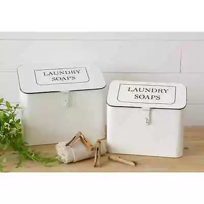 New French Country Farmhouse Vintage 2 LAUNDRY ROOM SOAP CONTAINER Metal Bin • $49.90