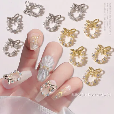 3D Rhinestone Crystal Nail Art Garland Pearl Dangle Charms Christmas Nail DecAP • £2.95