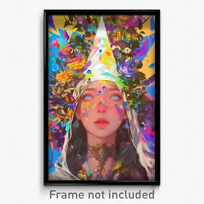 Art Poster - Girl Feeling Positive Wearing Merry Wizard Hat (Print) • $24.99