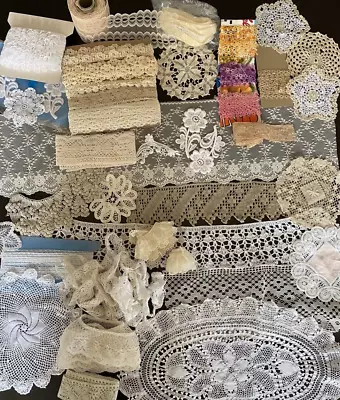 Lot Antique & Vintage  Lace Trim Edging Applique Crochet Doll Craft Yardage • $49.99