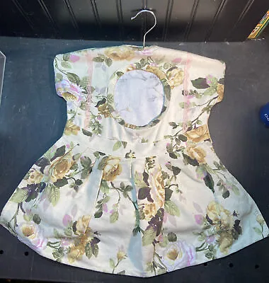 Vtg Yellow Rose Barkcloth Handmade Dress Clothespin Holder Bag Wood Hanger • $50.99