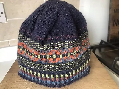 Unisex Hand Knitted Alpaca & Wool Fair Isle Beanie Size M • £18