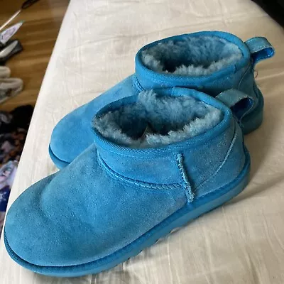 Ugg Classic Ultra Mini Splash Blue Shearling Lined Boot Us 6/ Eu 37 / Uk 4 • $65