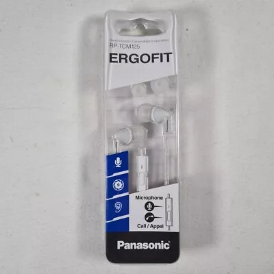 PANASONIC ErgoFit Earbud Earphones With Microphone White RP-TCM125 NEW • £12.50