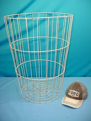 26  Vintage Industrial Tall Round Wire Basket White Storage Bin Laundry Ball MCM • $179.99