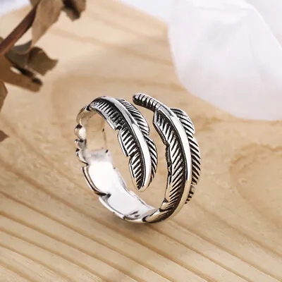 925 Sterling Silver Wings Feather Adjustable Ring Womens Girls Jewellery Gift • £3.63