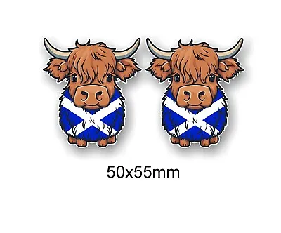 Small Pair Cute Highland Cow & Scotland Scottish Saltire Flag Vinyl Car Sticker • £2.59