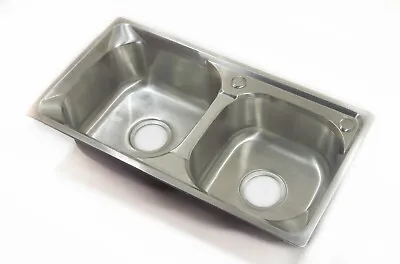 Double Bowl Kitchen Sink Stainless Overmount 72 X 38 Cm Waste Kit • £38