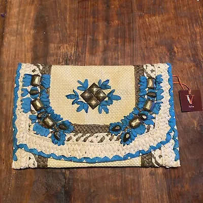 $15 • Buy V By Eva Embroidered Shoulder Bag NWT Blue With Metal Accents. Boho Beach Vibes