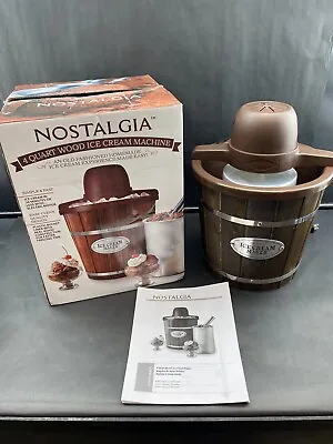 Nostalgia Old Fashion Cedar Wood Bucket 4qt Ice Cream Maker W/Manual & Box • $25