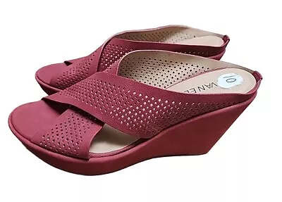 VAN ELI Open Toe Wedge Sandal Perforated Leather Red Women's Size 10N  New • $18.74