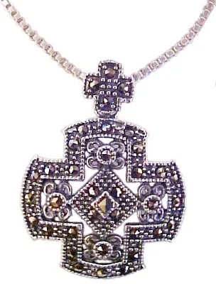 Jerusalem Cross Pendant 925 Sterling Silver With Marcasite 18  Necklace HolyLand • $29.95