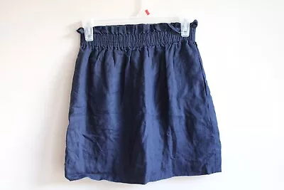 J. Crew 00 Navy Blue 100% Linen Paper Bag Elastic Waist City Mini Skirt 64032 • $26