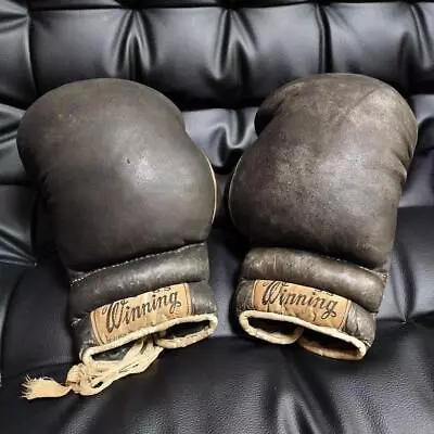 Winning Boxing Gloves Black 16oz Old Logo Vintage Rare Used • $772