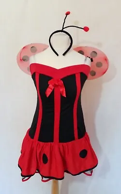 Ladybird Hottie Lady Bug Lady Bird Hen Party Ladies Fancy Dress 3 Pcs 12-14 🐞 • £11.95