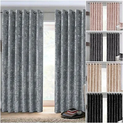 £36.99 • Buy Crushed Velvet Curtains Luxury Thick Pair Ready Made Fully Lined Eyelet Ring Top