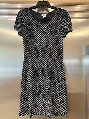 Es*se Dress Fit N Flare Slinky Black W White Butterflies --a Lucky Dress ! Sz S • $5.99