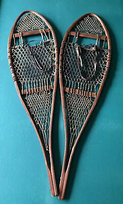 Vintage Wood & Leather Snowshoes Early 1900s Maine Beautiful Workmanship 48” • $100