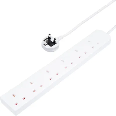 6 Way Mains Extension Lead Gang Socket Power 1M Metre Cable 13A Amps - White • £7.99