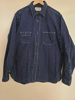 Sugar Cane Wabash Striped Denim Work Shirt Blue Size XL Made In Japan Free Ship • $234.65