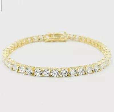 5Ct Round Cut GH/VS2 Lab Grown Man Made Diamond 14K Yellow Gold Tennis Bracelet • $2859.23