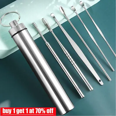 6 Stainless Steel Ear Wax Remover Ear Cleaner Set Ear Pick Ear Wax Removal Tool • £3.44